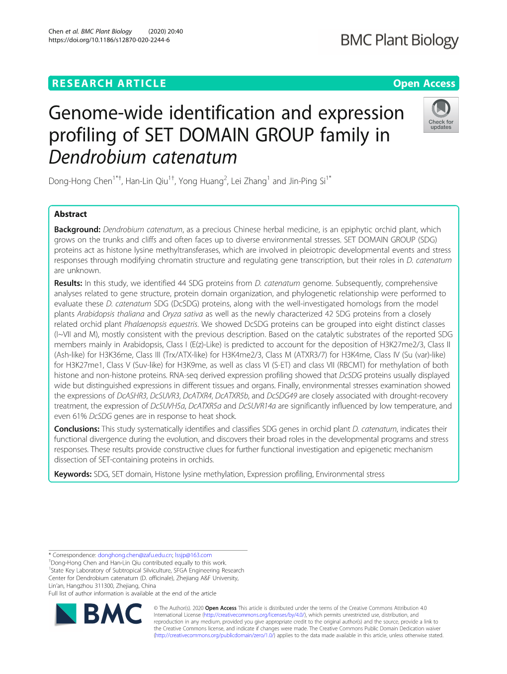 Genome-Wide Identification and Expression Profiling of SET