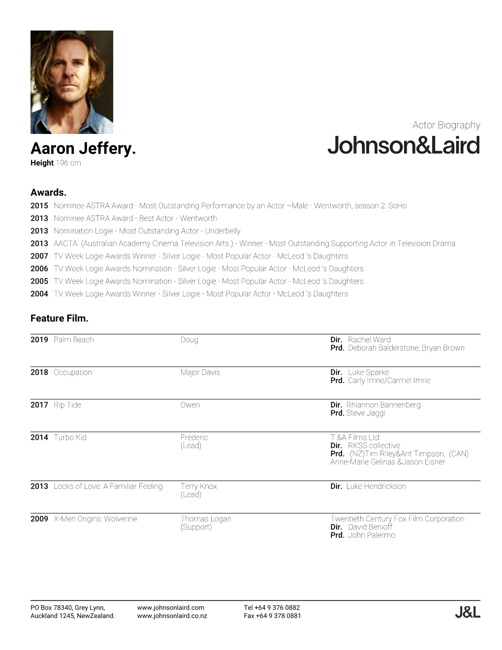 Aaron Jeffery. Height 196 Cm