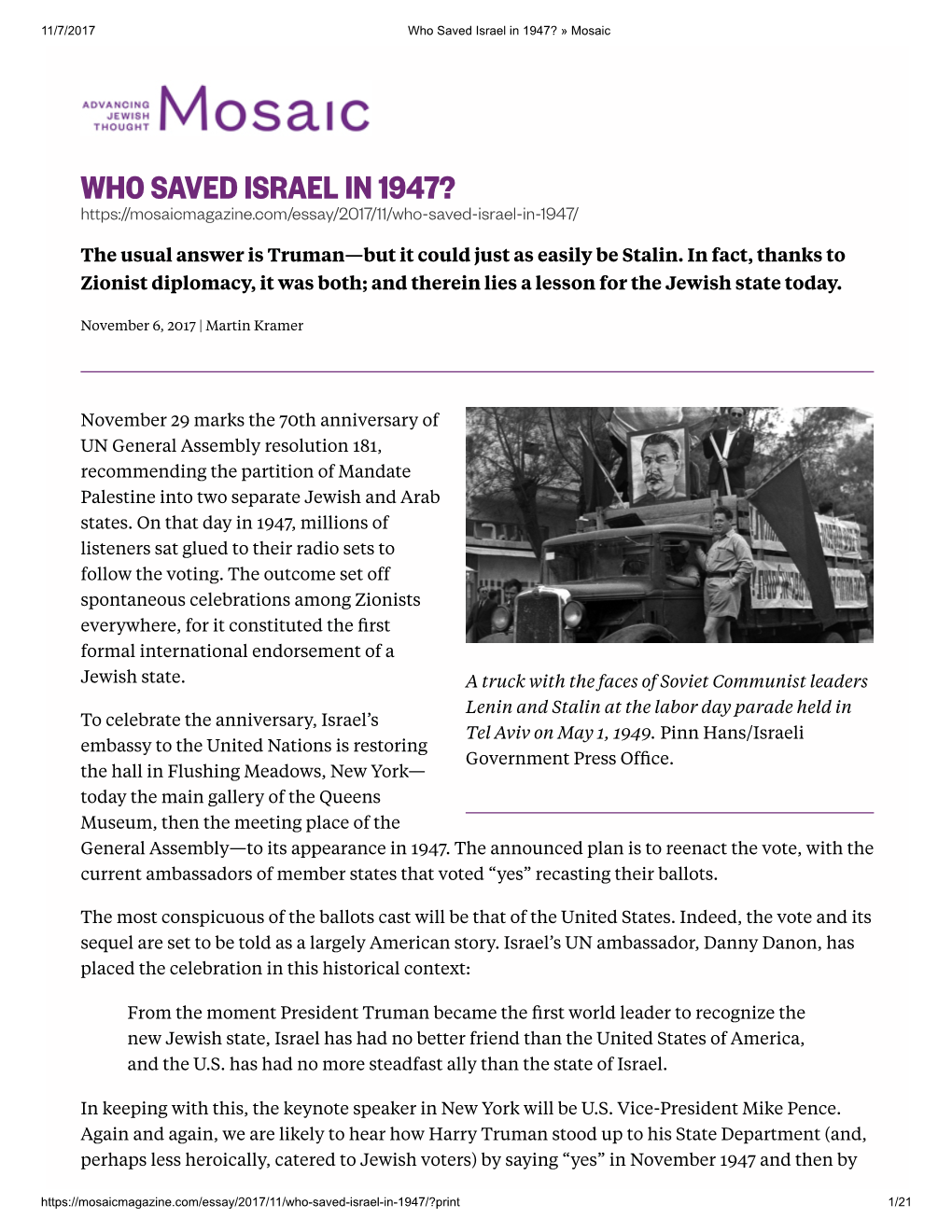 Who Saved Israel in 1947? (Pdf)
