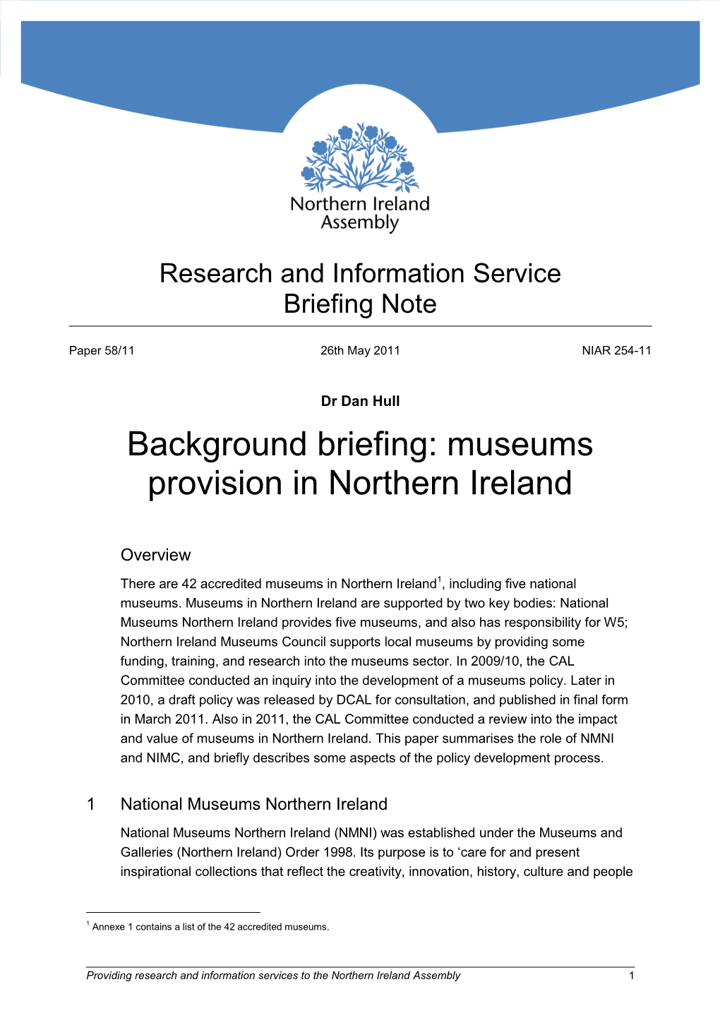 Background Briefing: Museums Provision in Northern Ireland