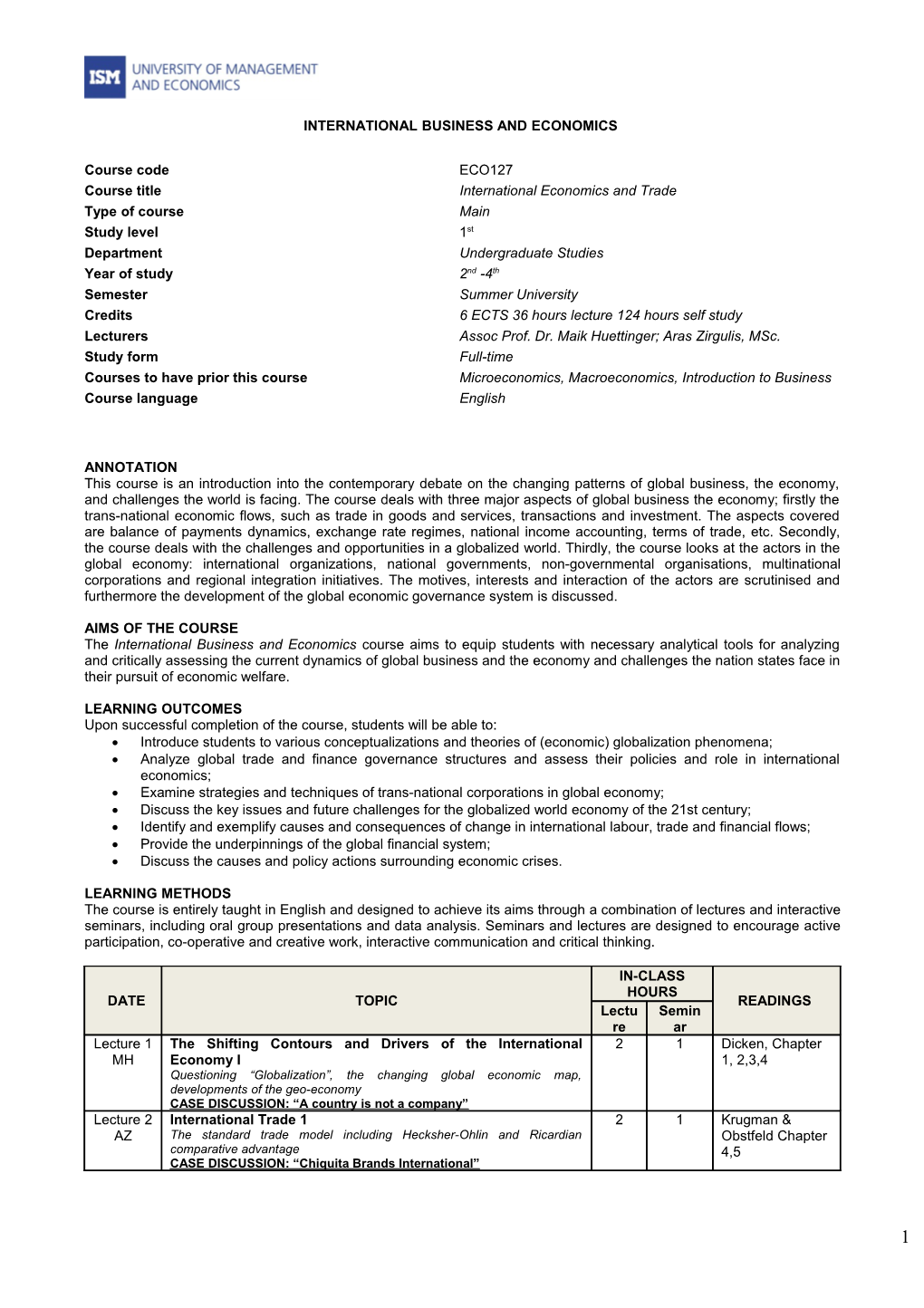 Course International Business And Economics 2016 0