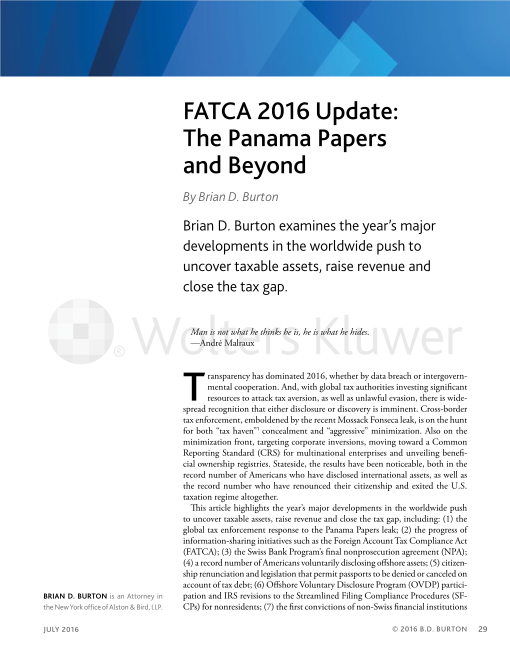 FATCA 2016 Update: the Panama Papers and Beyond by Brian D