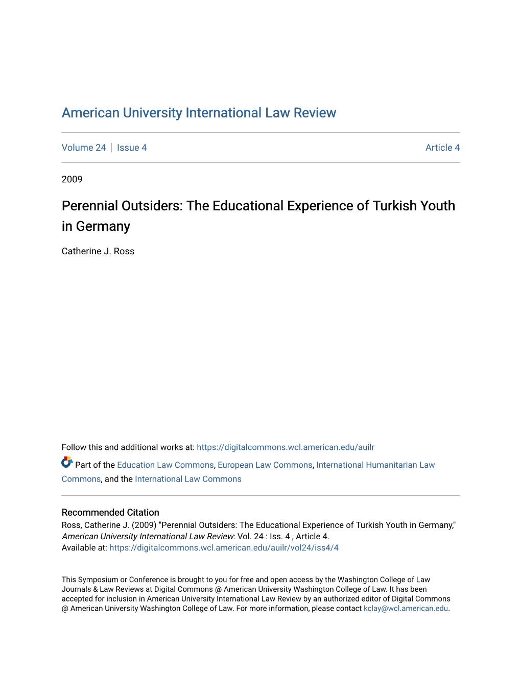 Perennial Outsiders: the Educational Experience of Turkish Youth in Germany