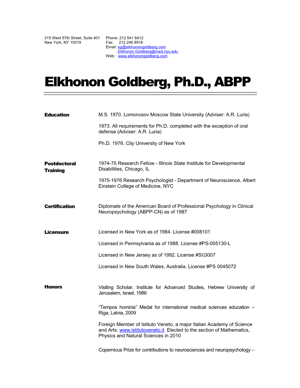 Elkhonon Goldberg, Ph.D., ABPP