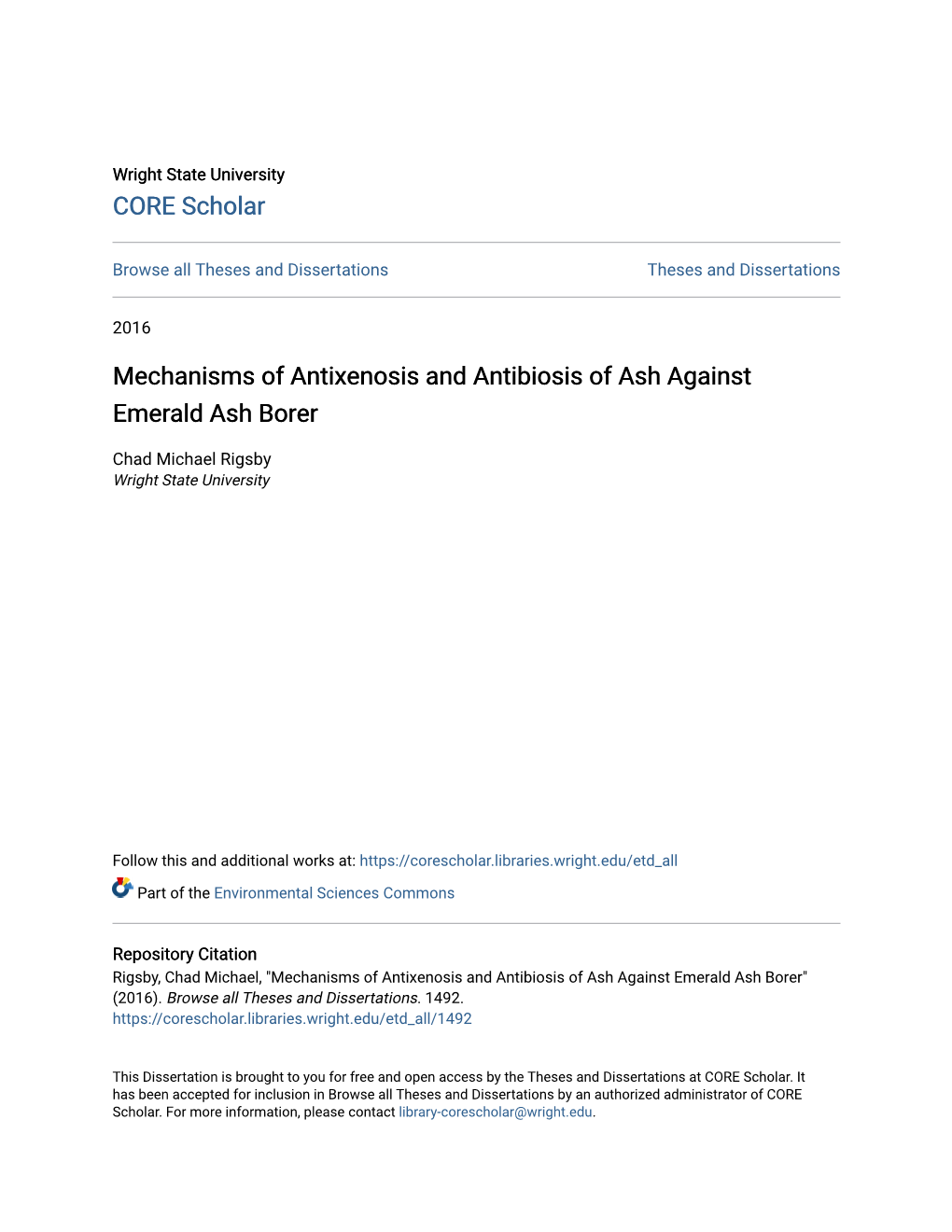 Mechanisms of Antixenosis and Antibiosis of Ash Against Emerald Ash Borer