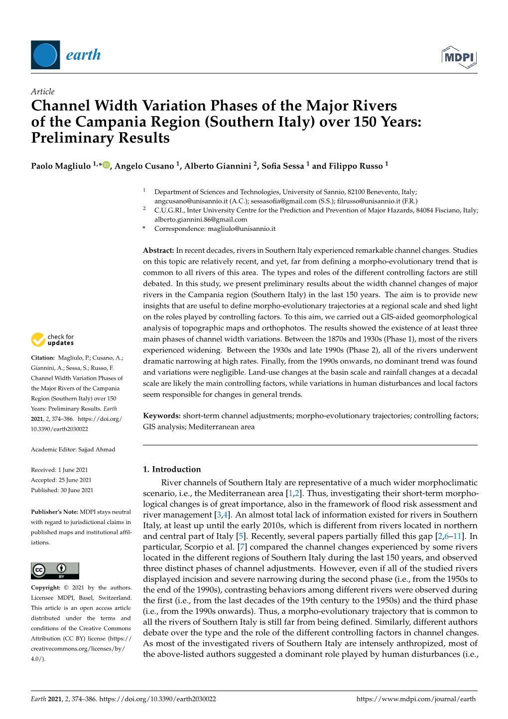 Southern Italy) Over 150 Years: Preliminary Results