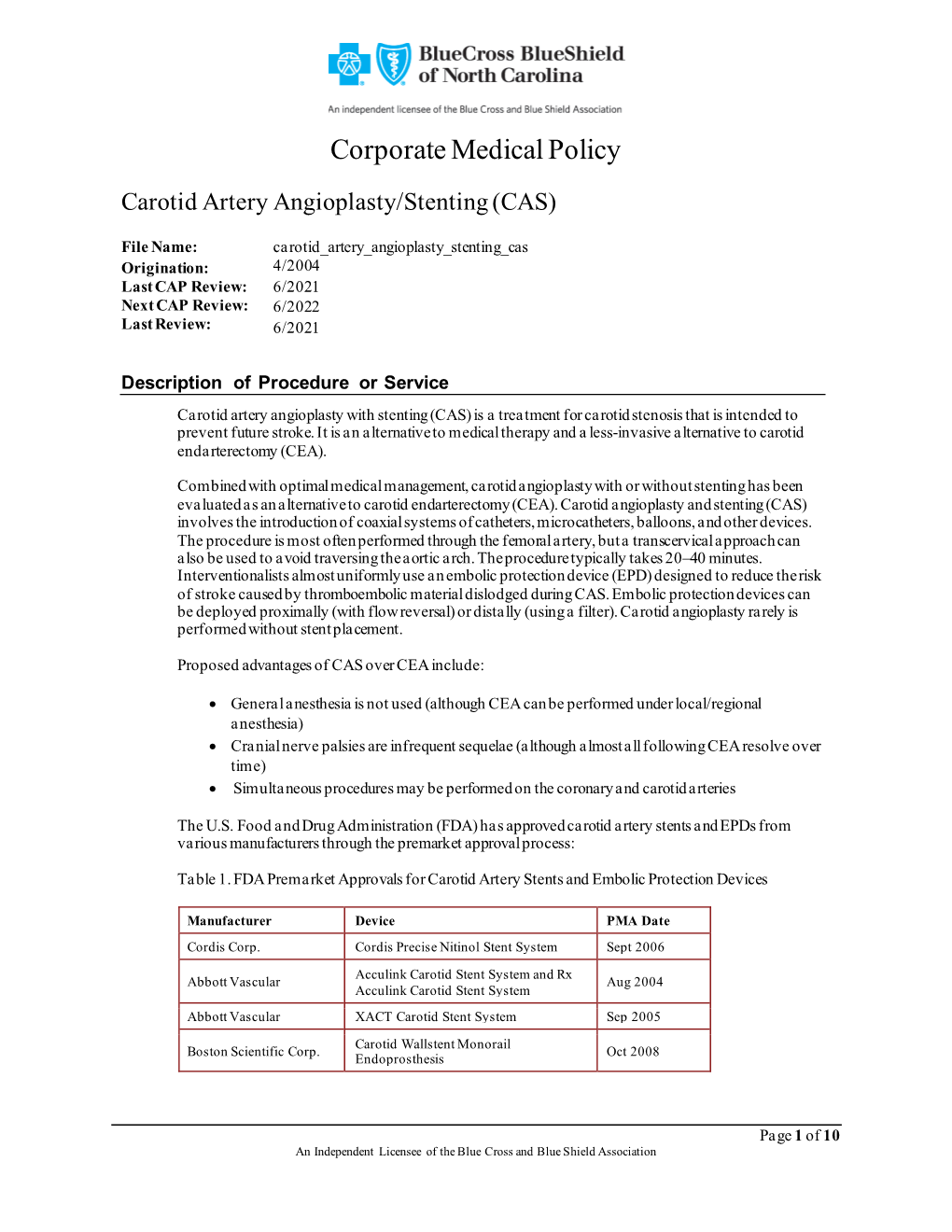 Carotid Artery Angioplasty/Stenting (CAS)