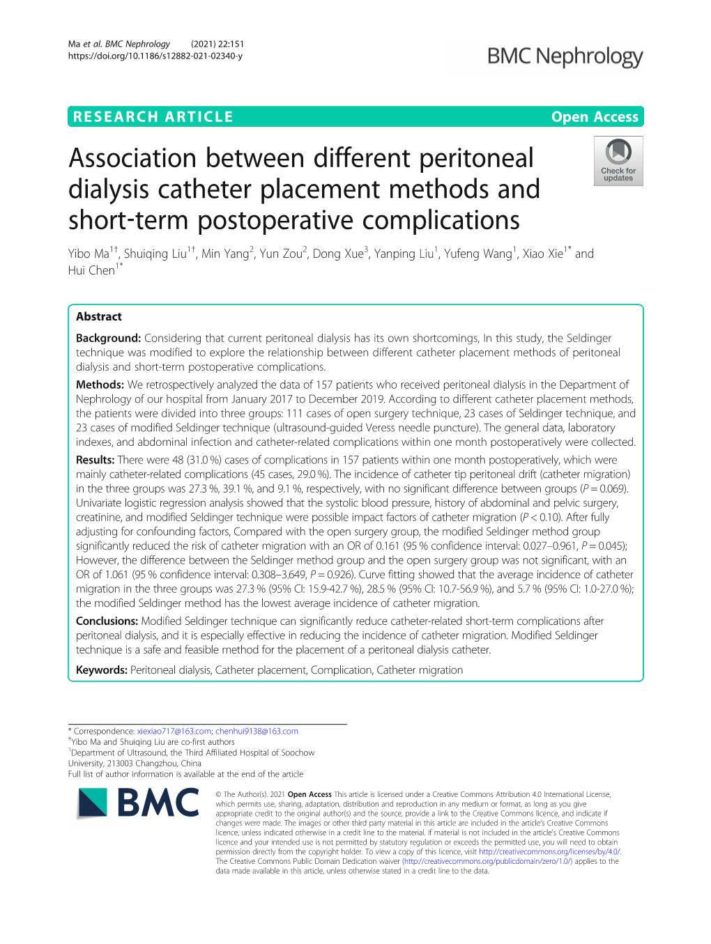 Association Between Different Peritoneal Dialysis Catheter