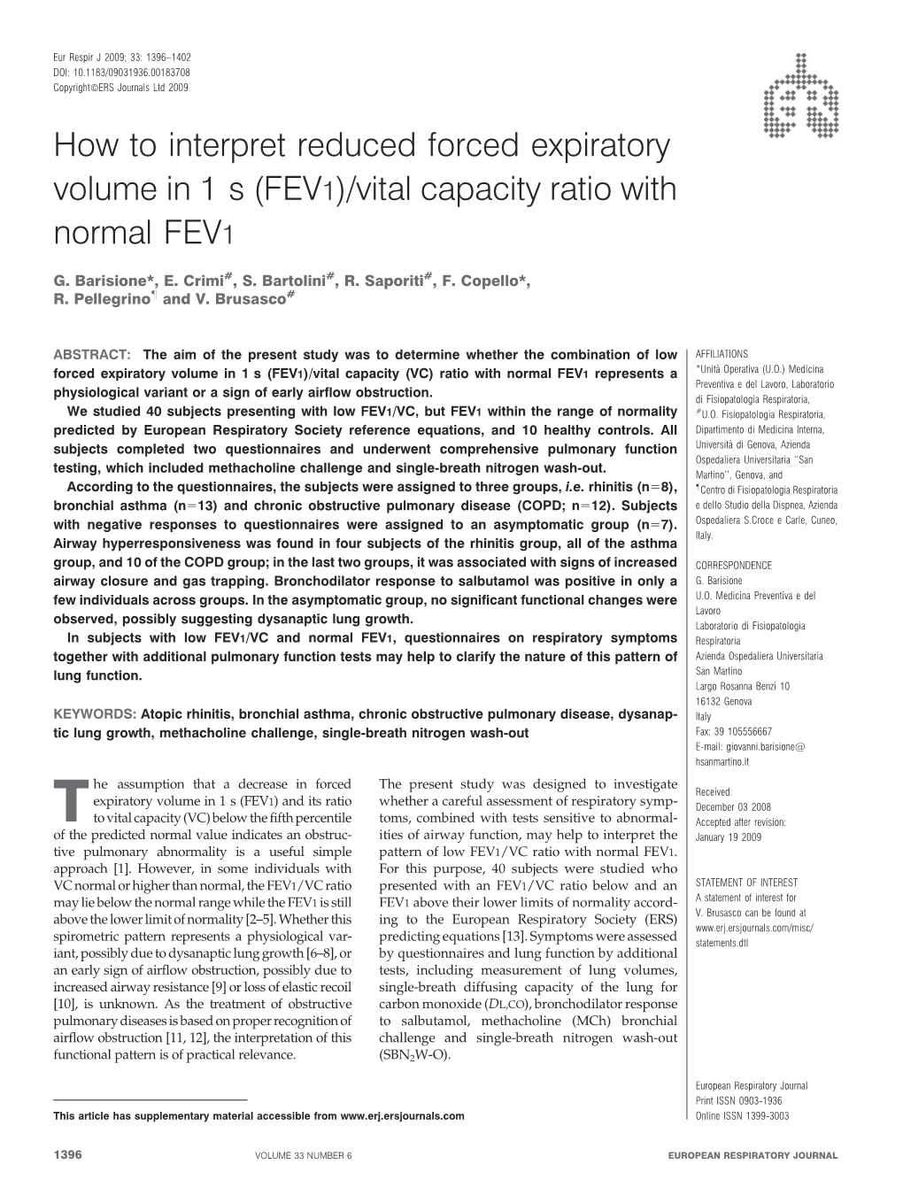 FEV1)/Vital Capacity Ratio with Normal FEV1