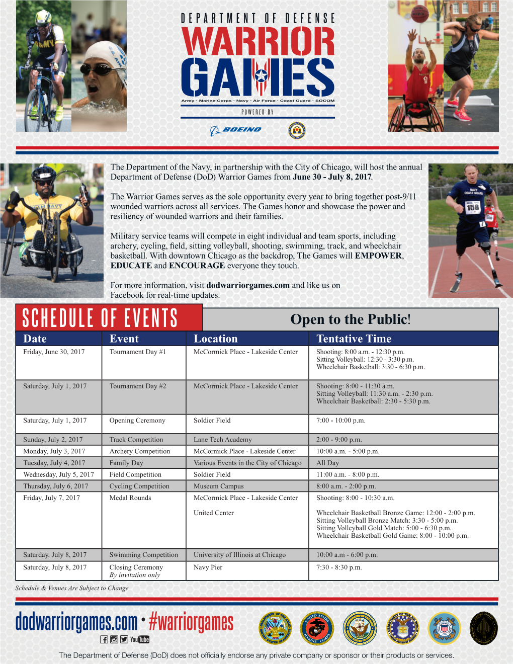 Dodwarriorgames.Com•#Warriorgames SCHEDULE OF