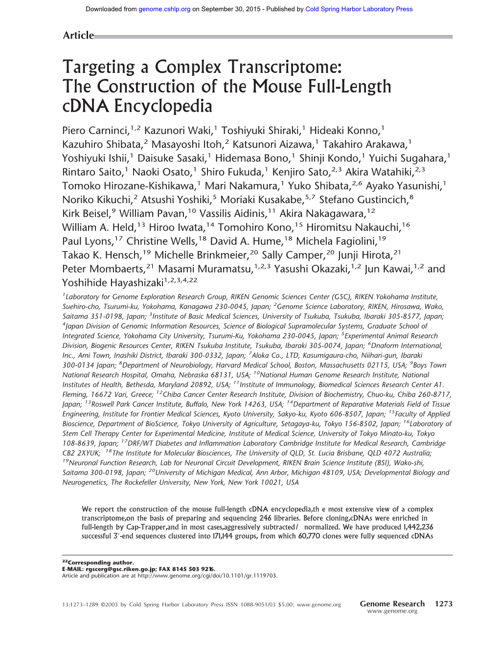 Targeting a Complex Transcriptome: the Construction of the Mouse Full