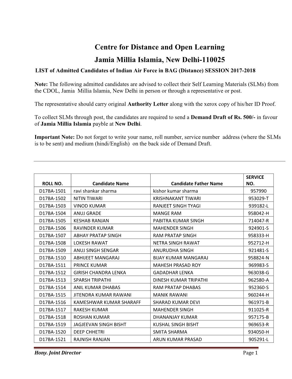 Centre for Distance and Open Learning Jamia Millia Islamia, New