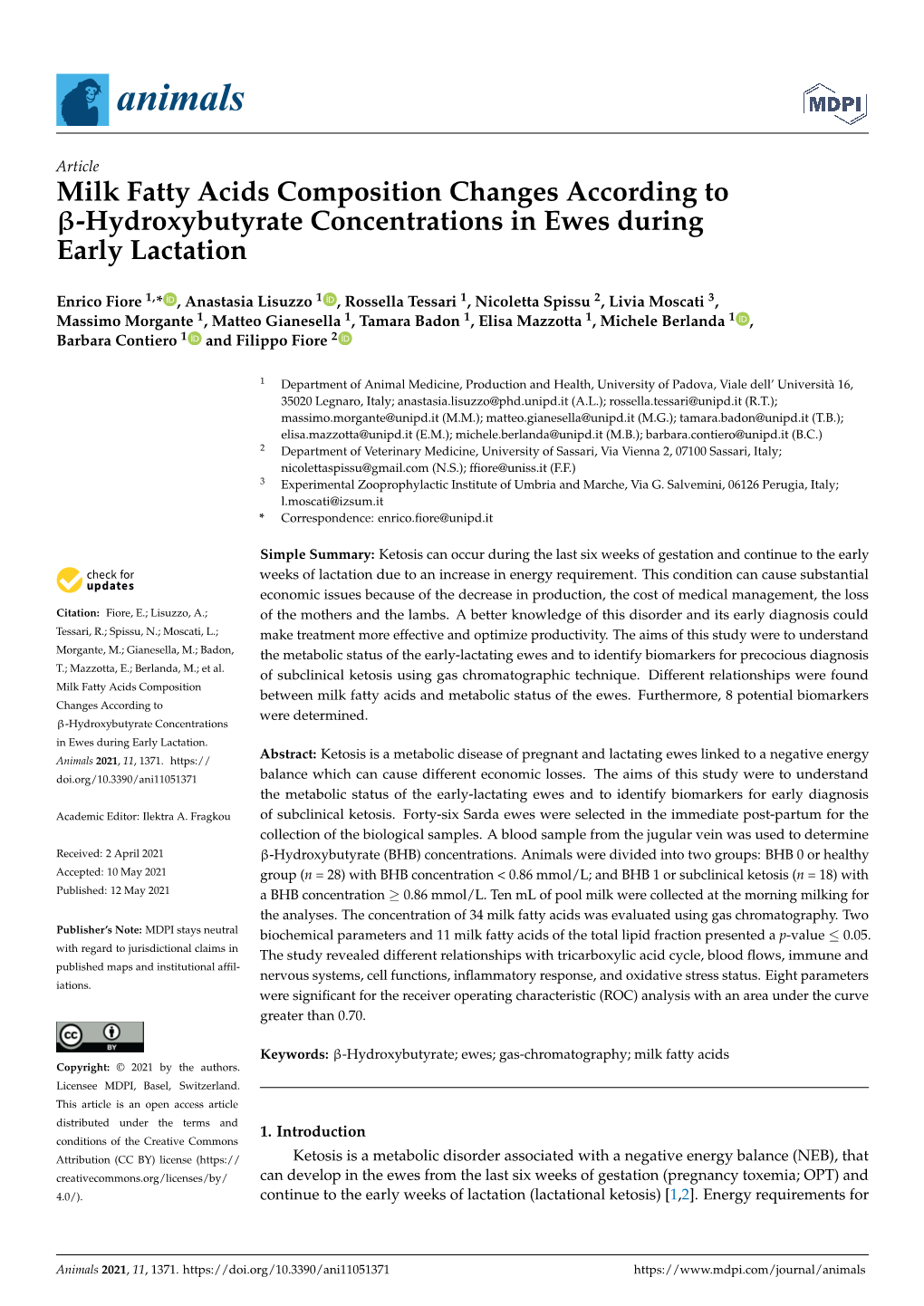 Hydroxybutyrate Concentrations in Ewes During Early Lactation