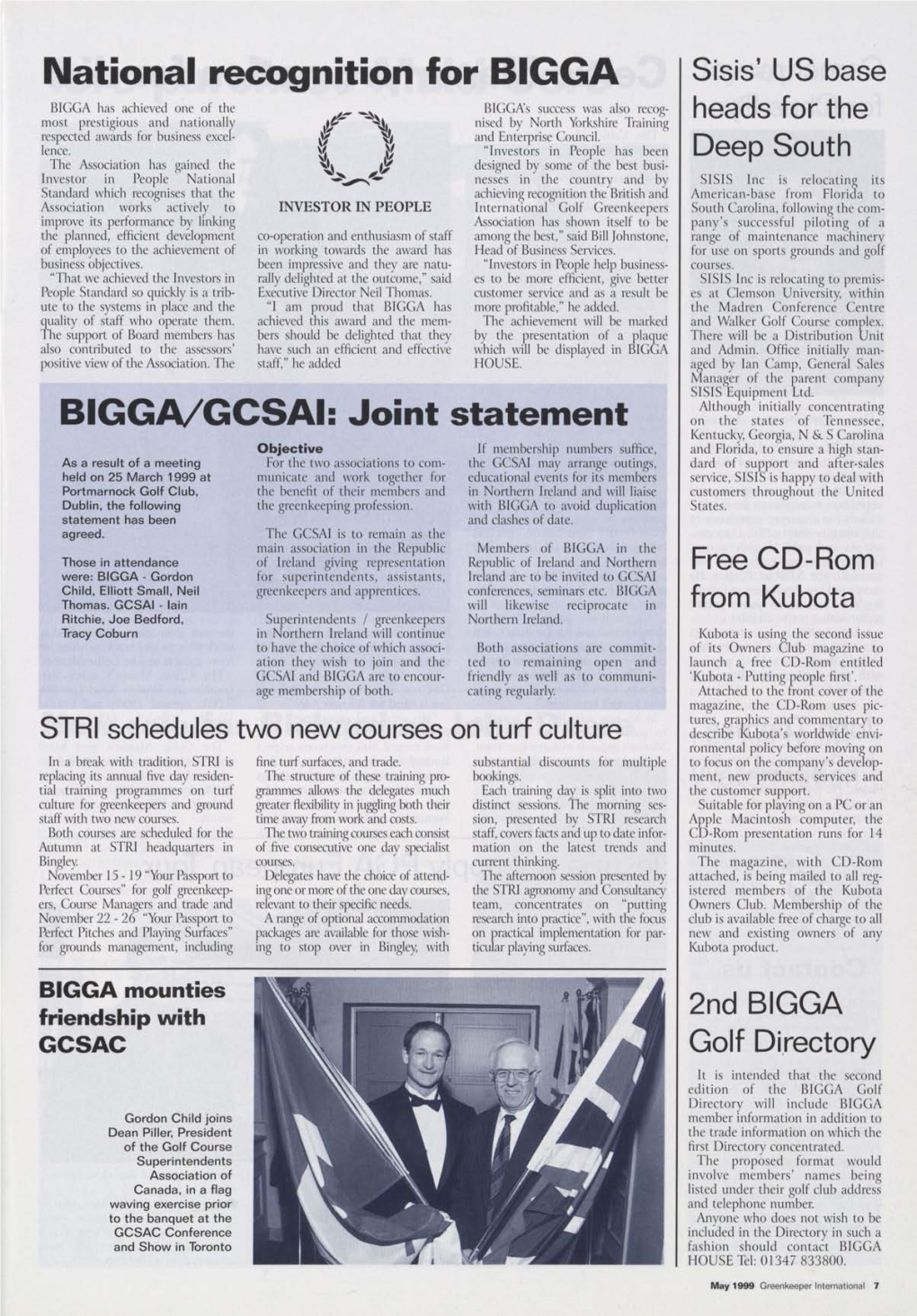 National Recognition for BIGGA BIGGA/GCSAI: Joint Statement