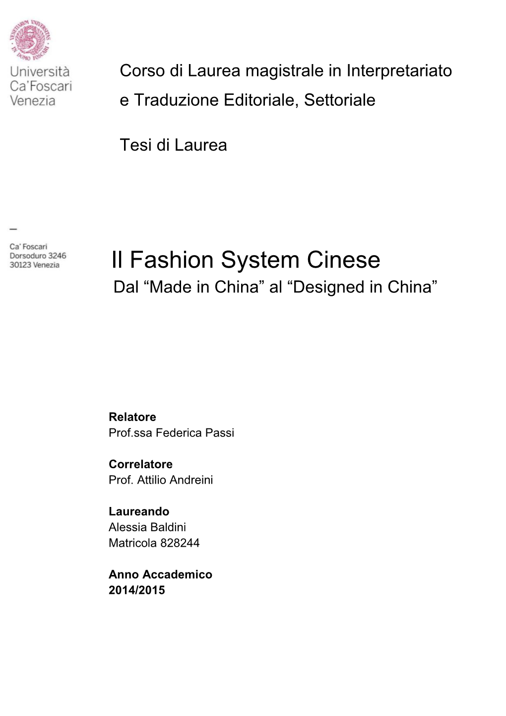 Il Fashion System Cinese Dal “Made in China” Al “Designed in China”