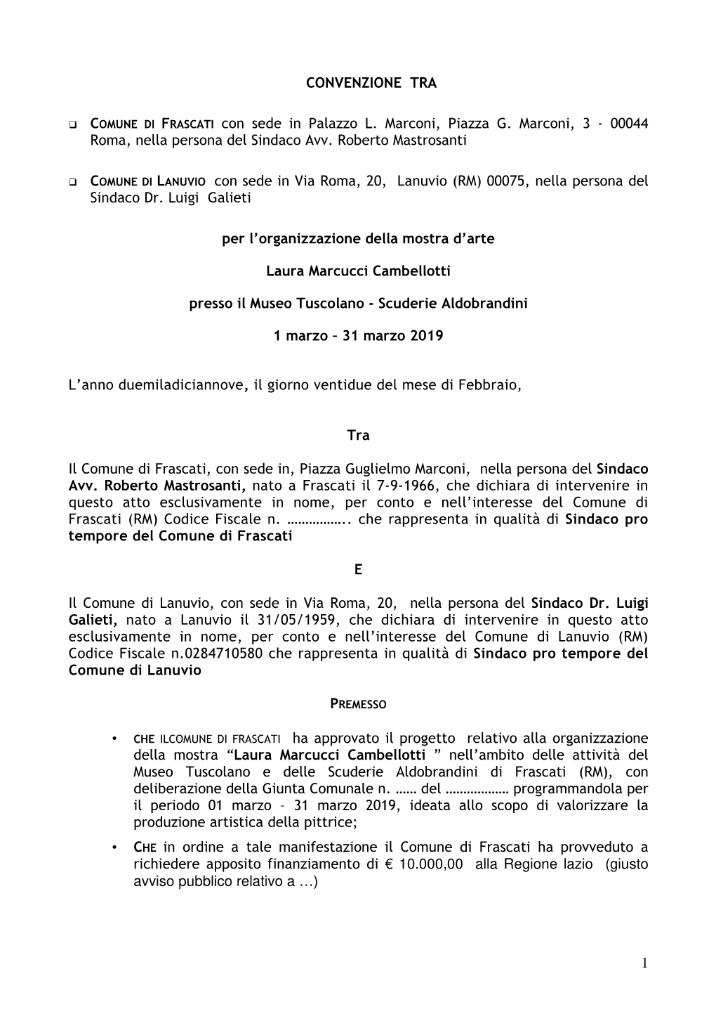 Schema Di Convenzione Frascati-Lanuvio