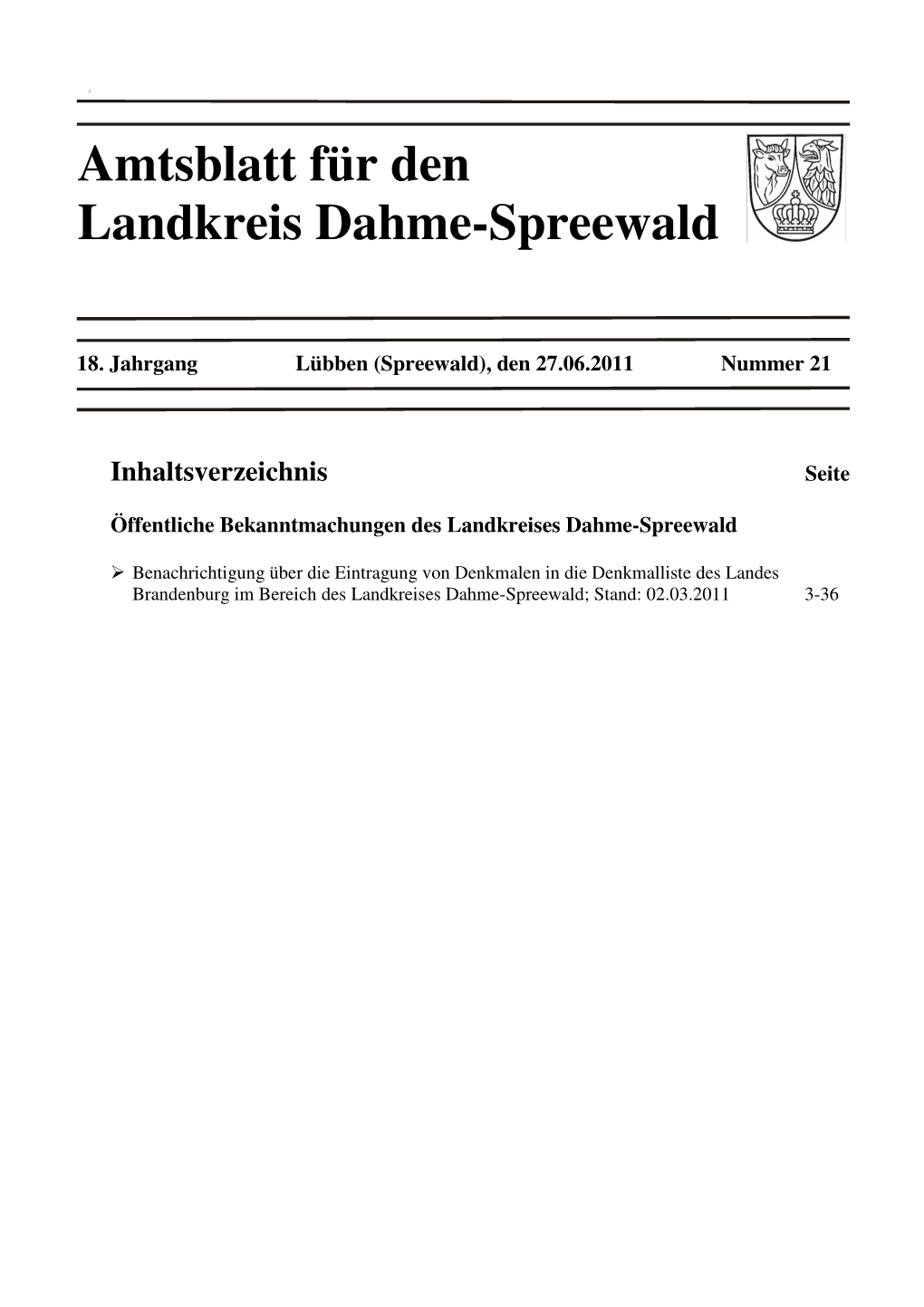 Amtsblatt Für Den Landkreis Dahme-Spreewald