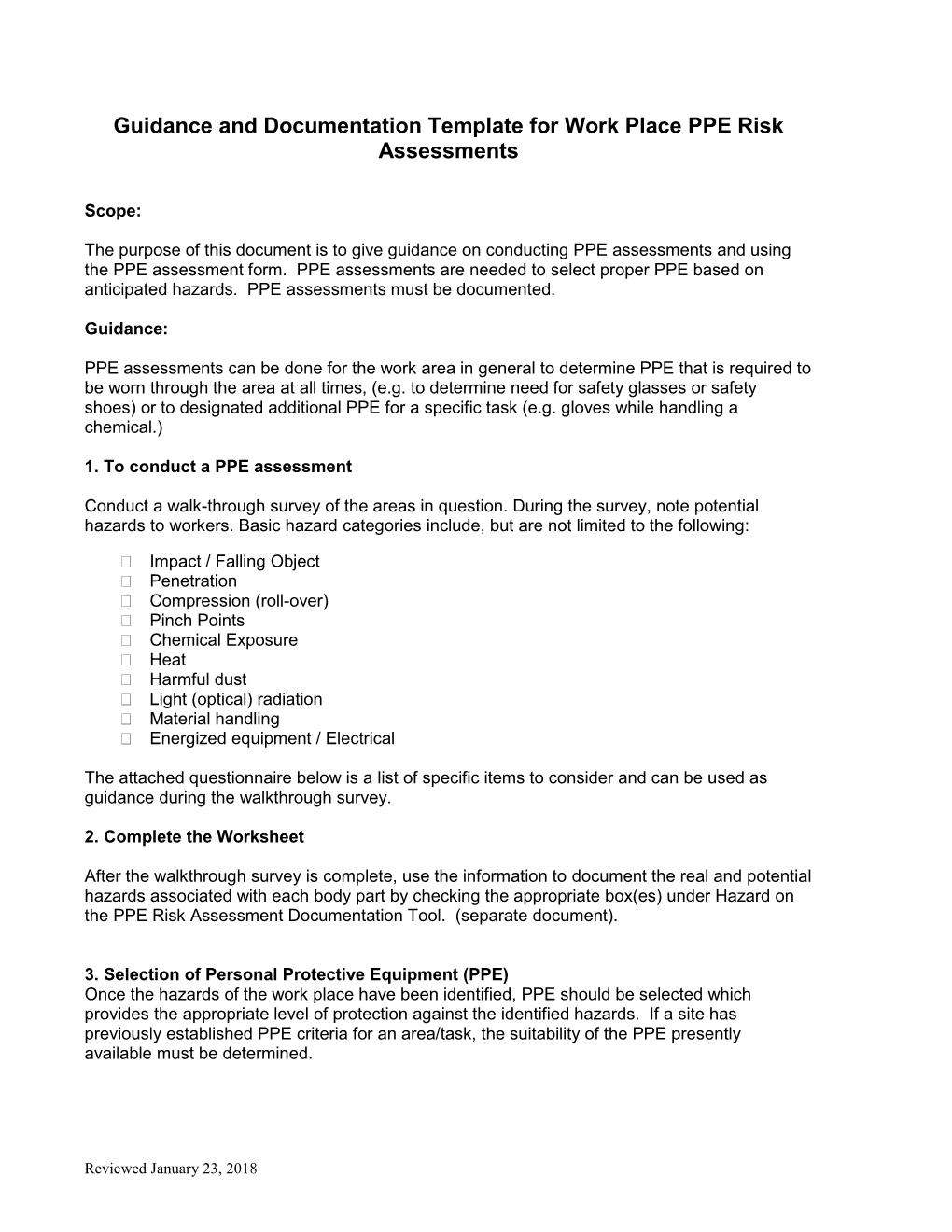 PPE Hazard Assessment Documentation Tool