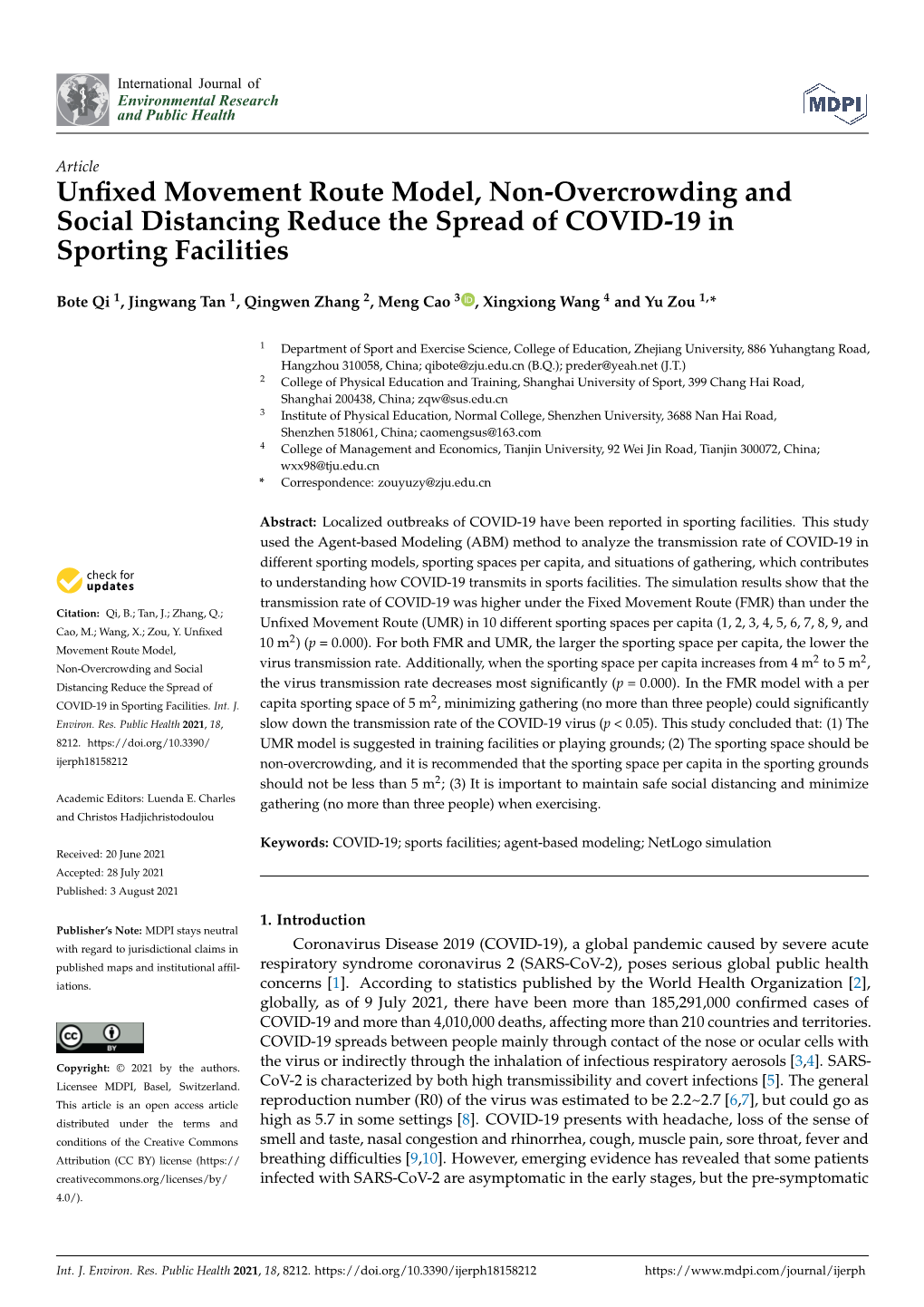 Unfixed Movement Route Model, Non-Overcrowding and Social