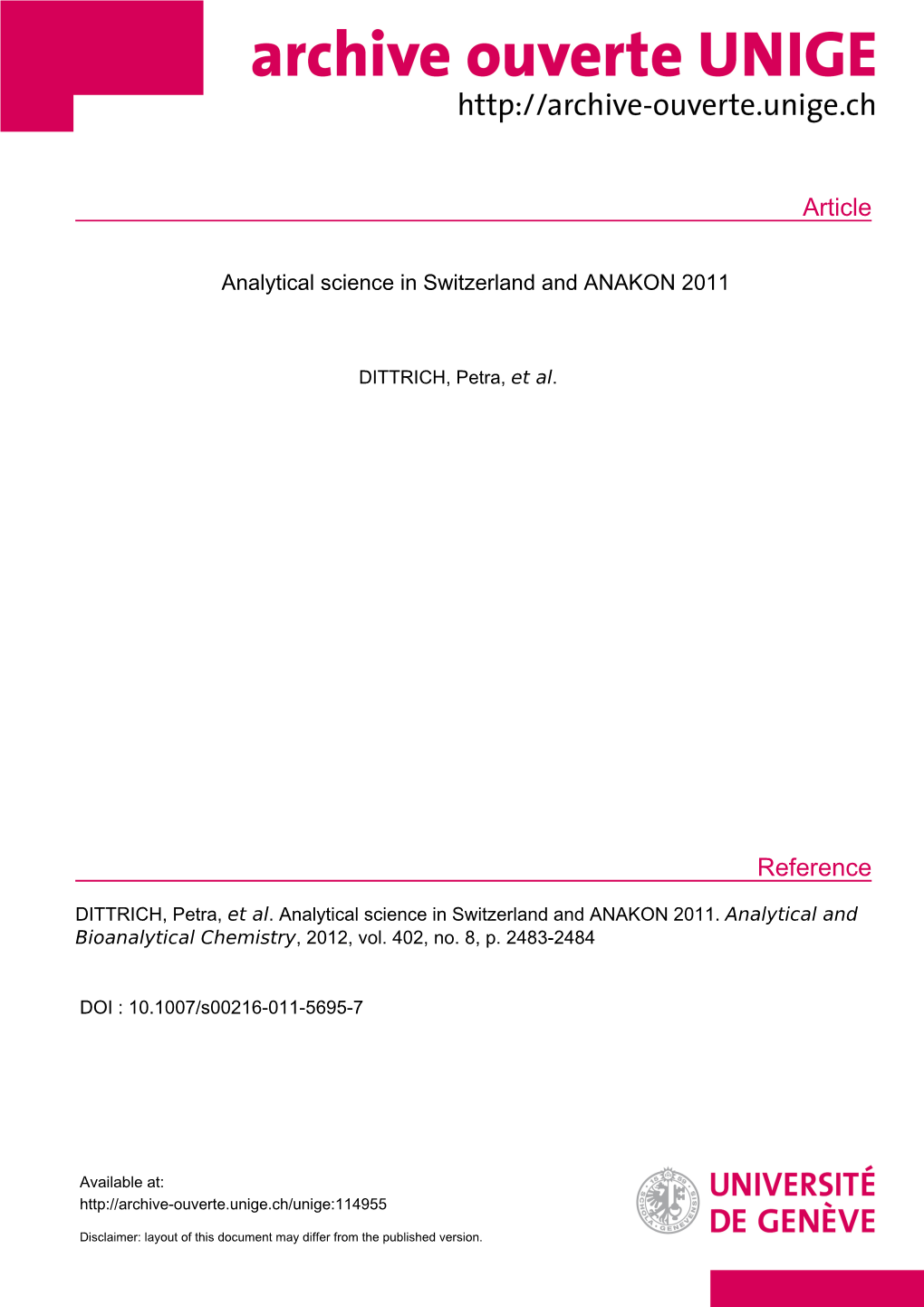 Analytical Science in Switzerland and ANAKON 2011