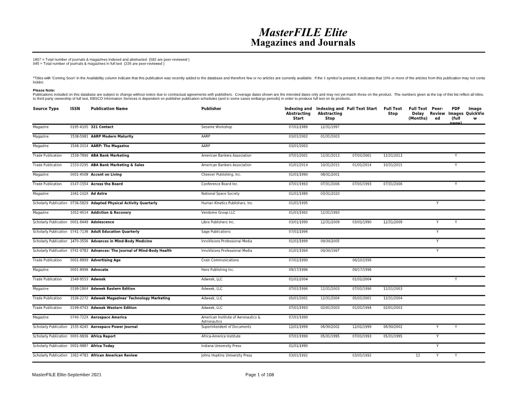 Masterfile Elite Magazines and Journals