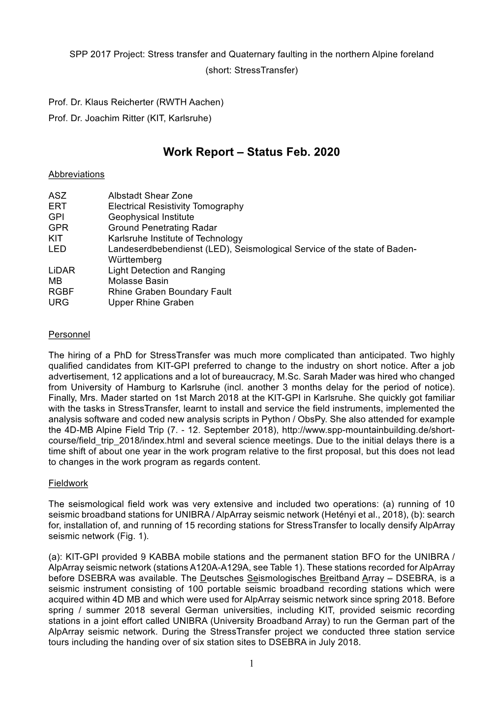 Work Report – Status Feb