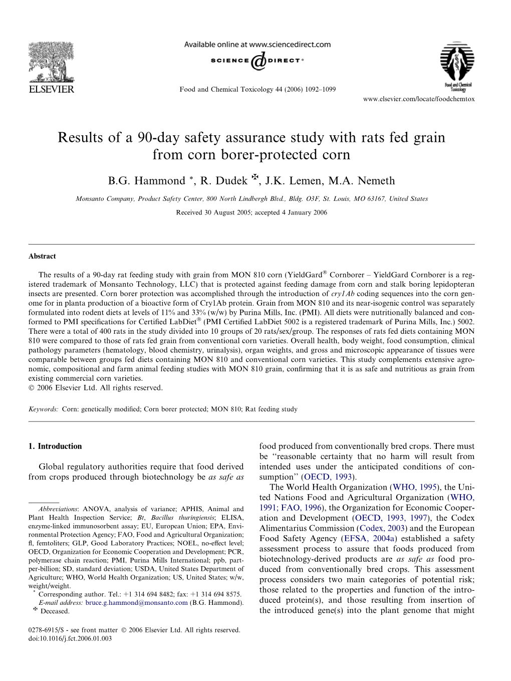Results of a 90-Day Safety Assurance Study with Rats Fed Grain from Corn Borer-Protected Corn