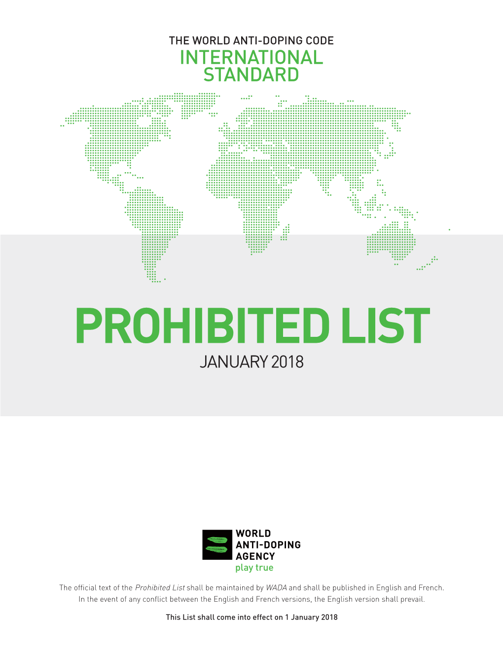 WADA 2018 Prohibited List