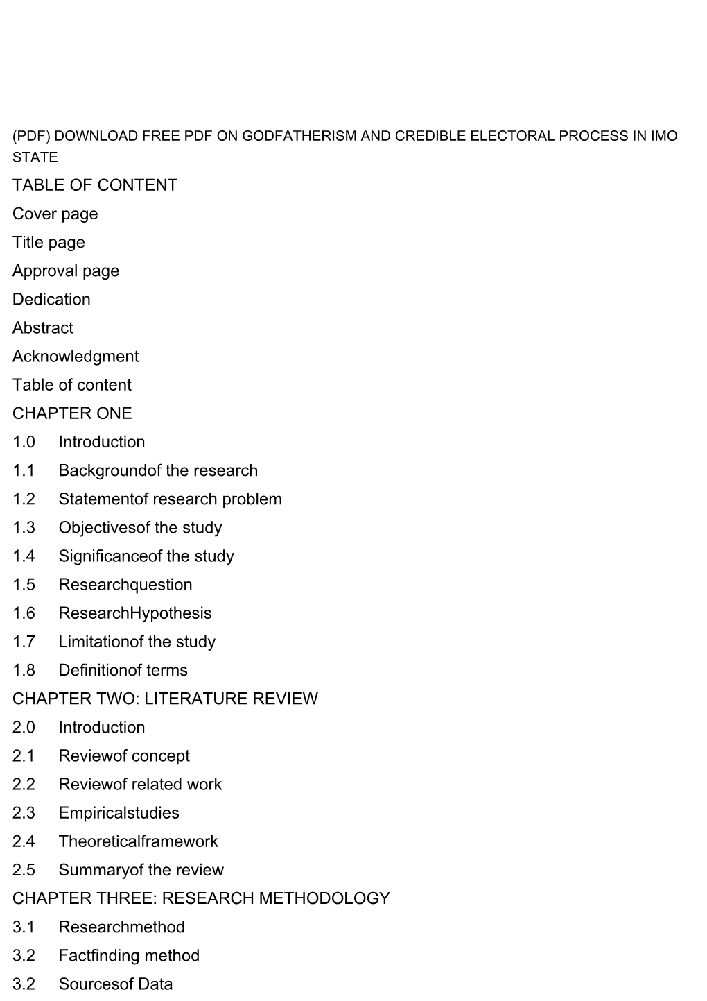 TABLE of CONTENT Cover Page Title Page Approval Page