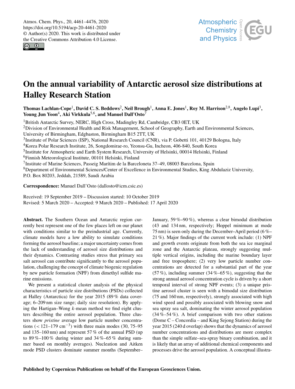 On the Annual Variability of Antarctic Aerosol Size Distributions at Halley Research Station