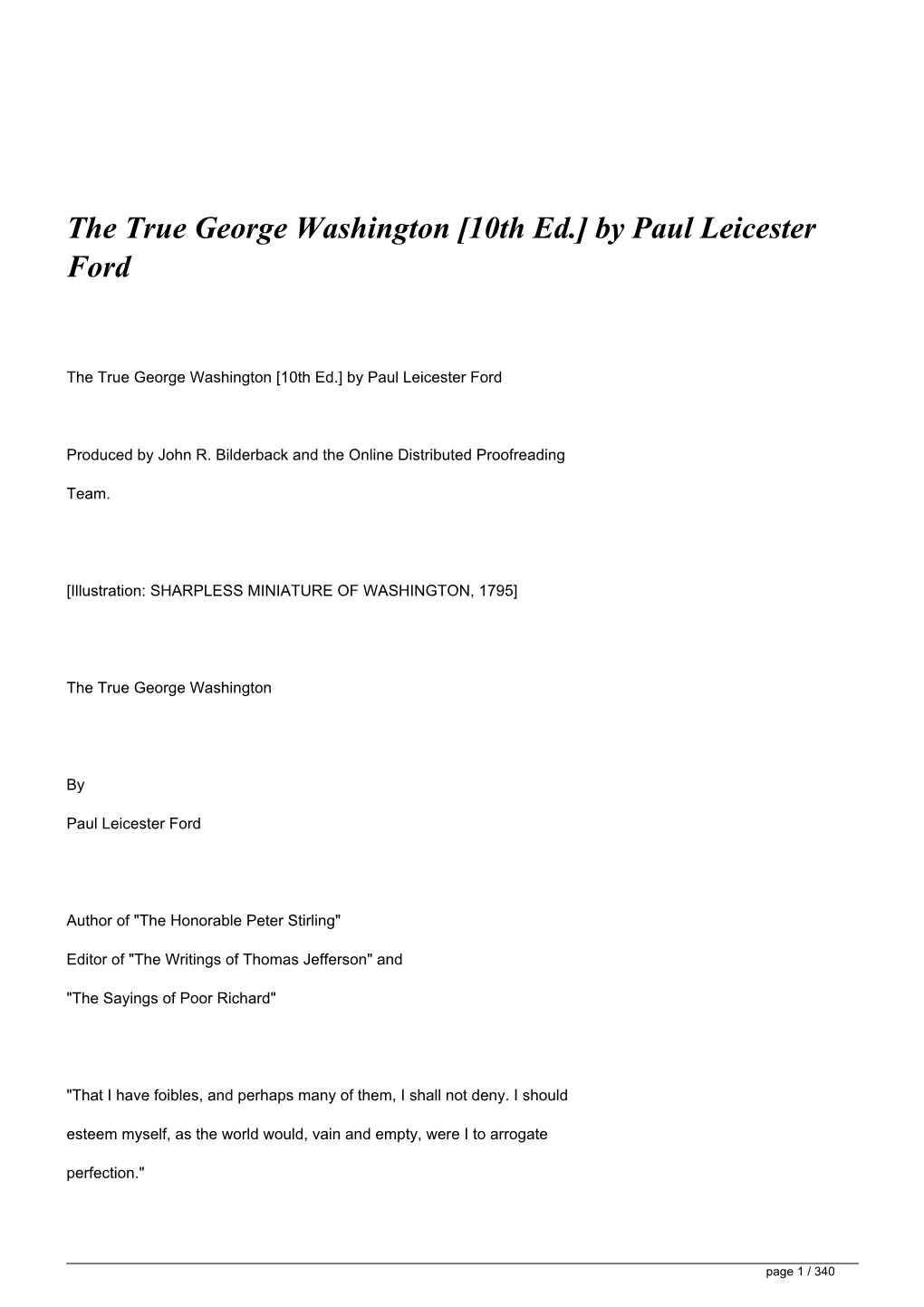 The True George Washington [10Th Ed.] by Paul Leicester Ford