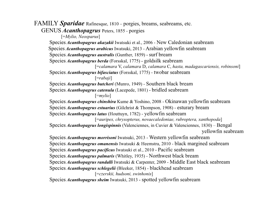 Sparidae Rafinesque, 1810 – Porgies, Breams, Seabreams, Etc