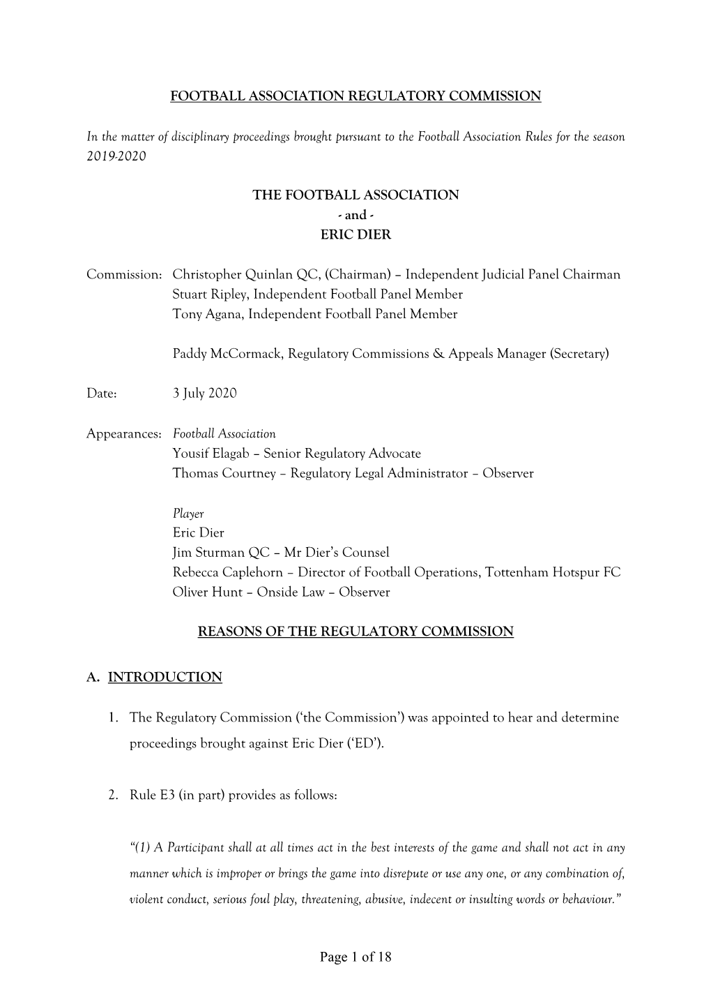 Page 1 of 18 FOOTBALL ASSOCIATION REGULATORY