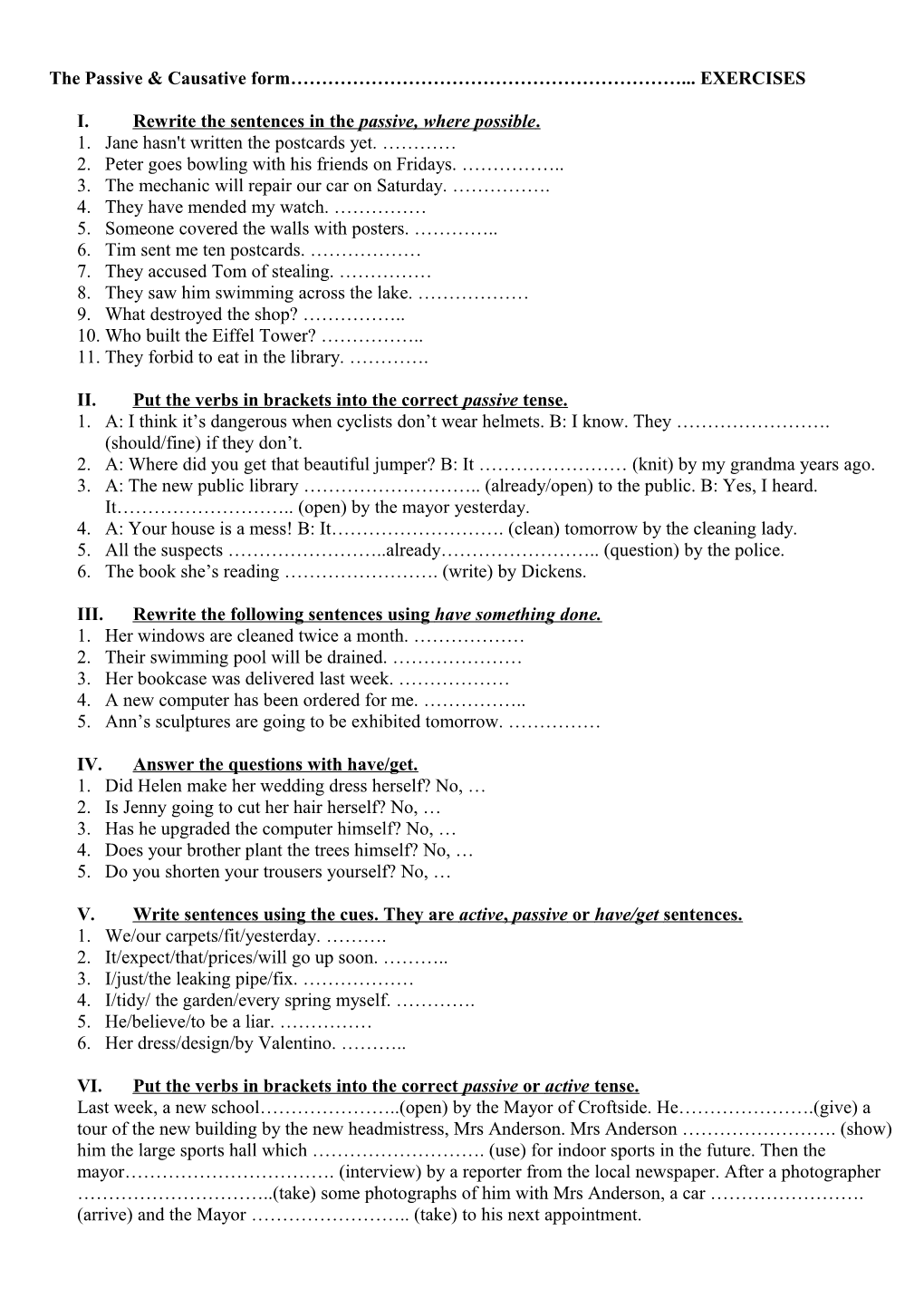 Passive Exercises Worksheet Intermediate