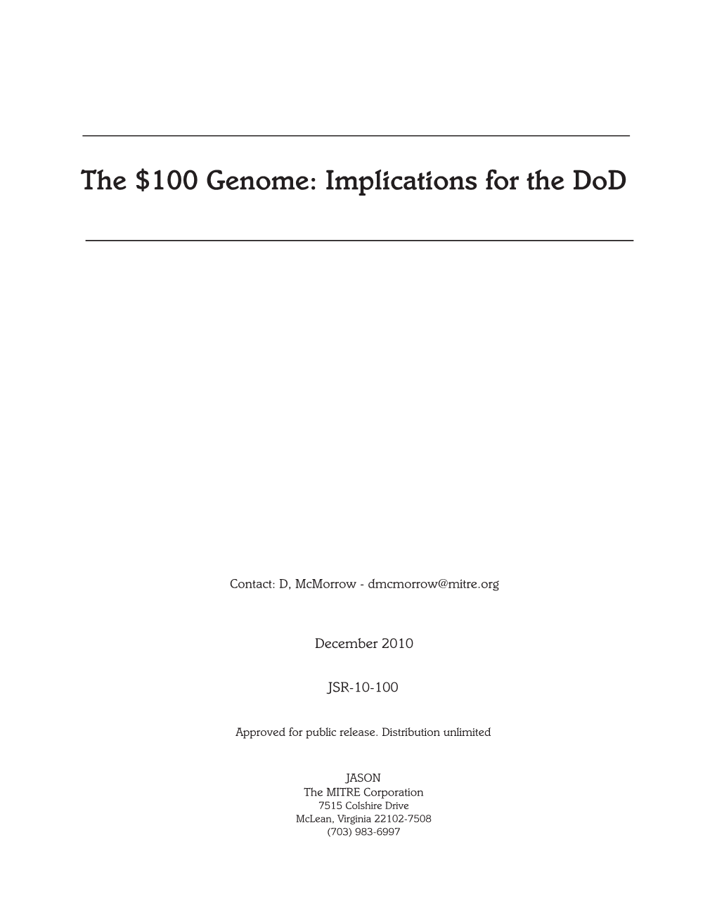 The $100 Genome: Implications for the Dod 5B