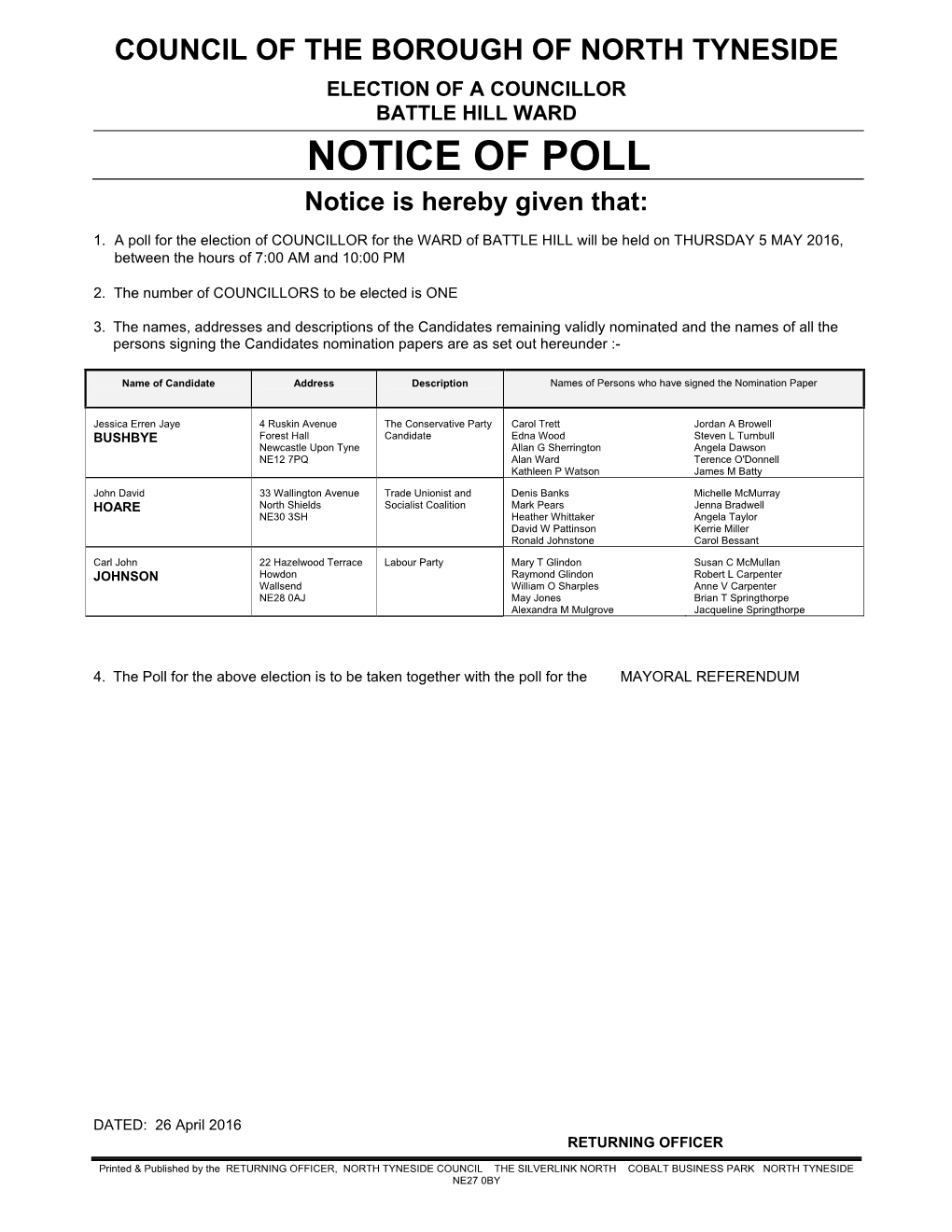 Notice of Poll