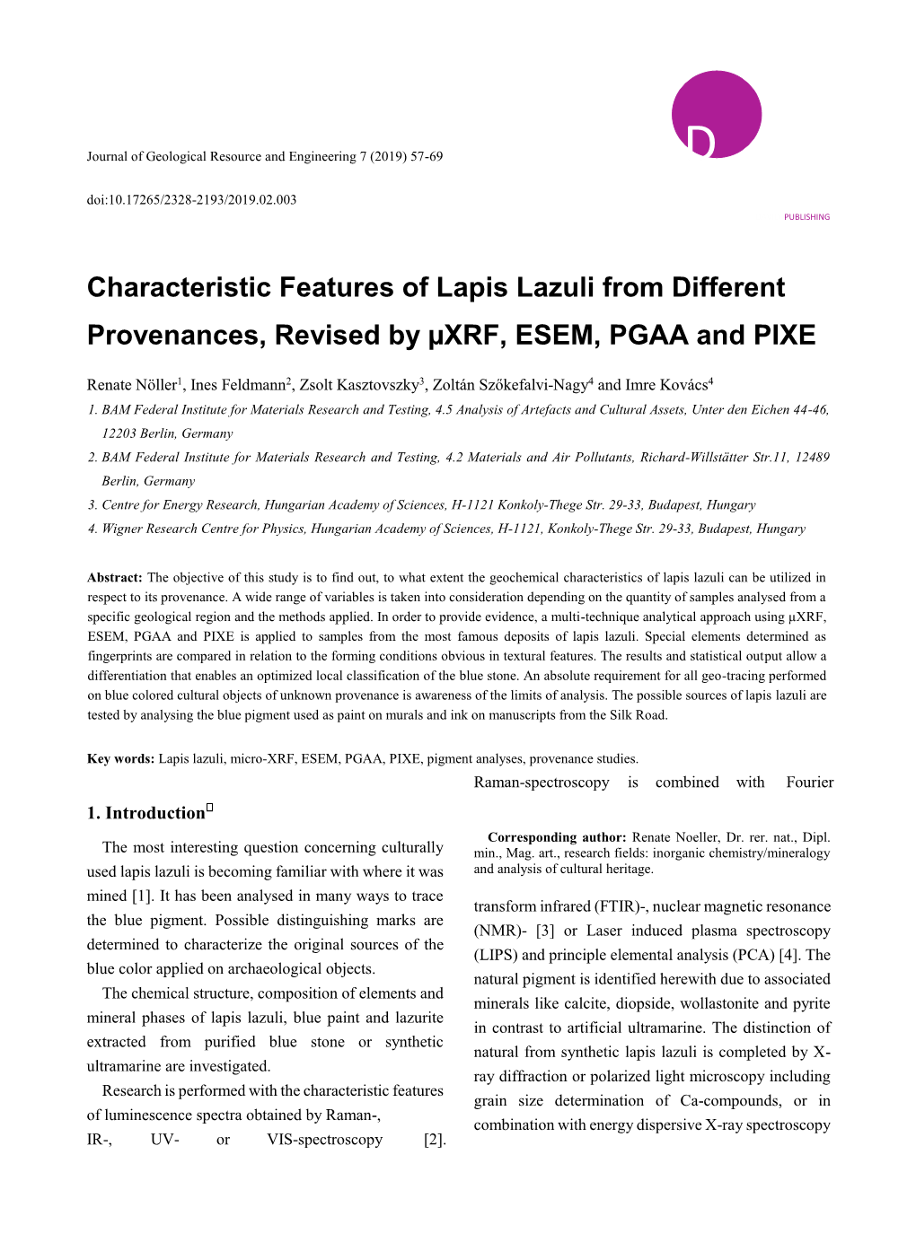 Characteristic Features of Lapis Lazuli from Different