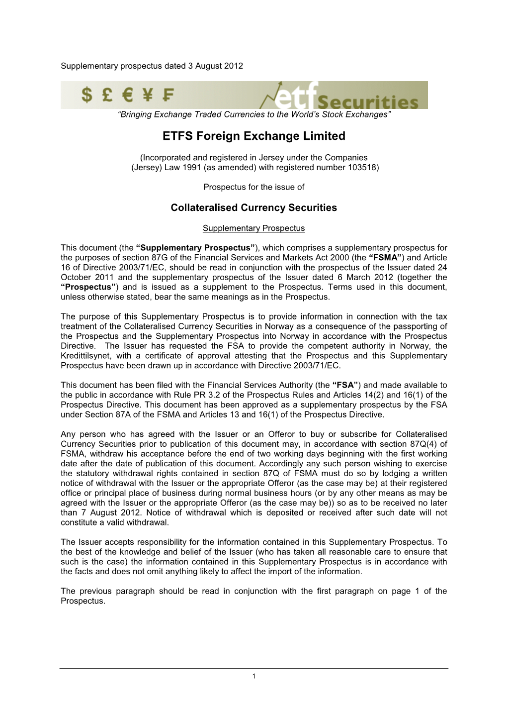 ETFS Foreign Exchange Limited