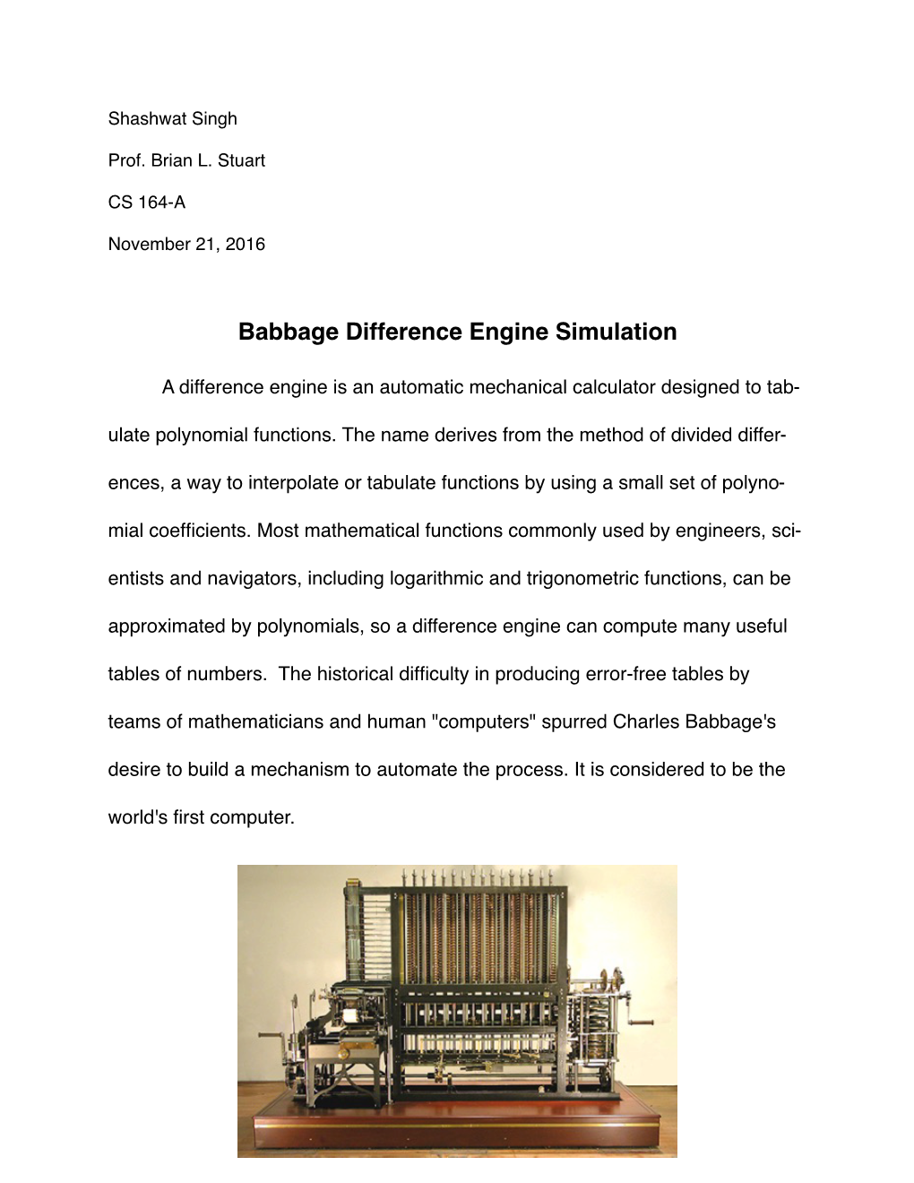 Babbage Difference Engine Simulation