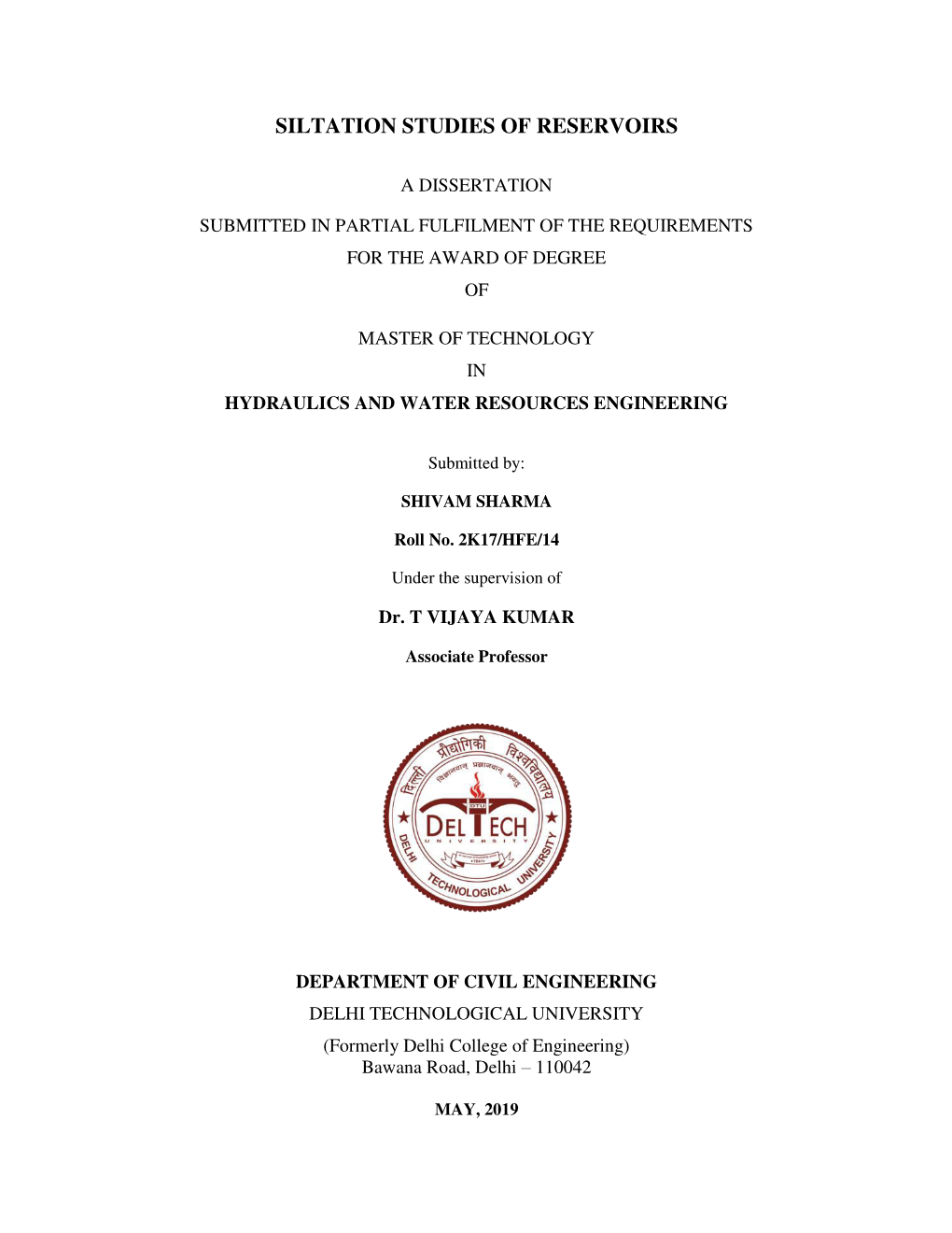 Siltation Studies of Reservoirs