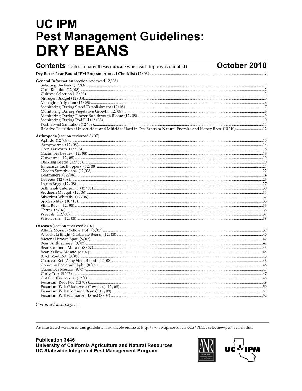 UC IPM Pest Management Guidelines: DRY BEANS