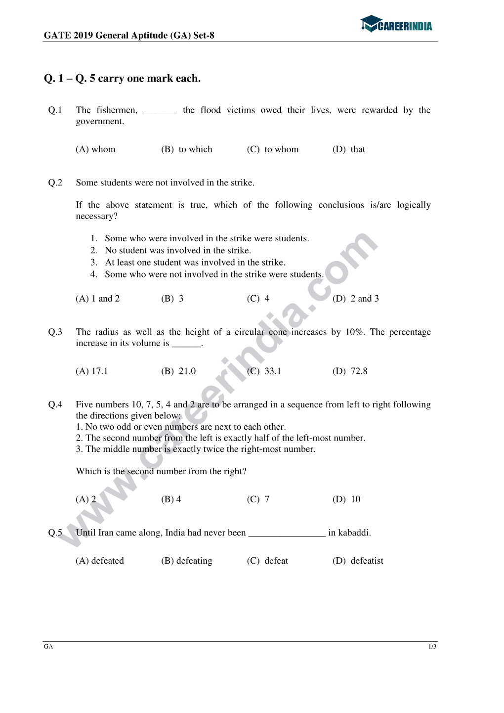 GATE – GG: Geology and Geophysics Question Paper