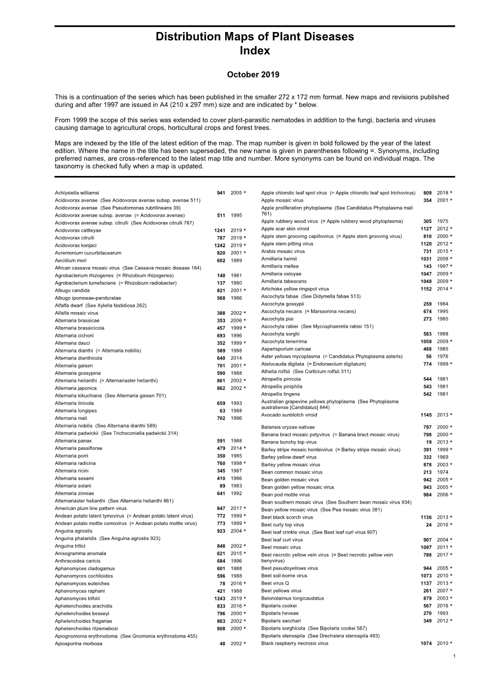 Distribution Maps of Plant Diseases Index