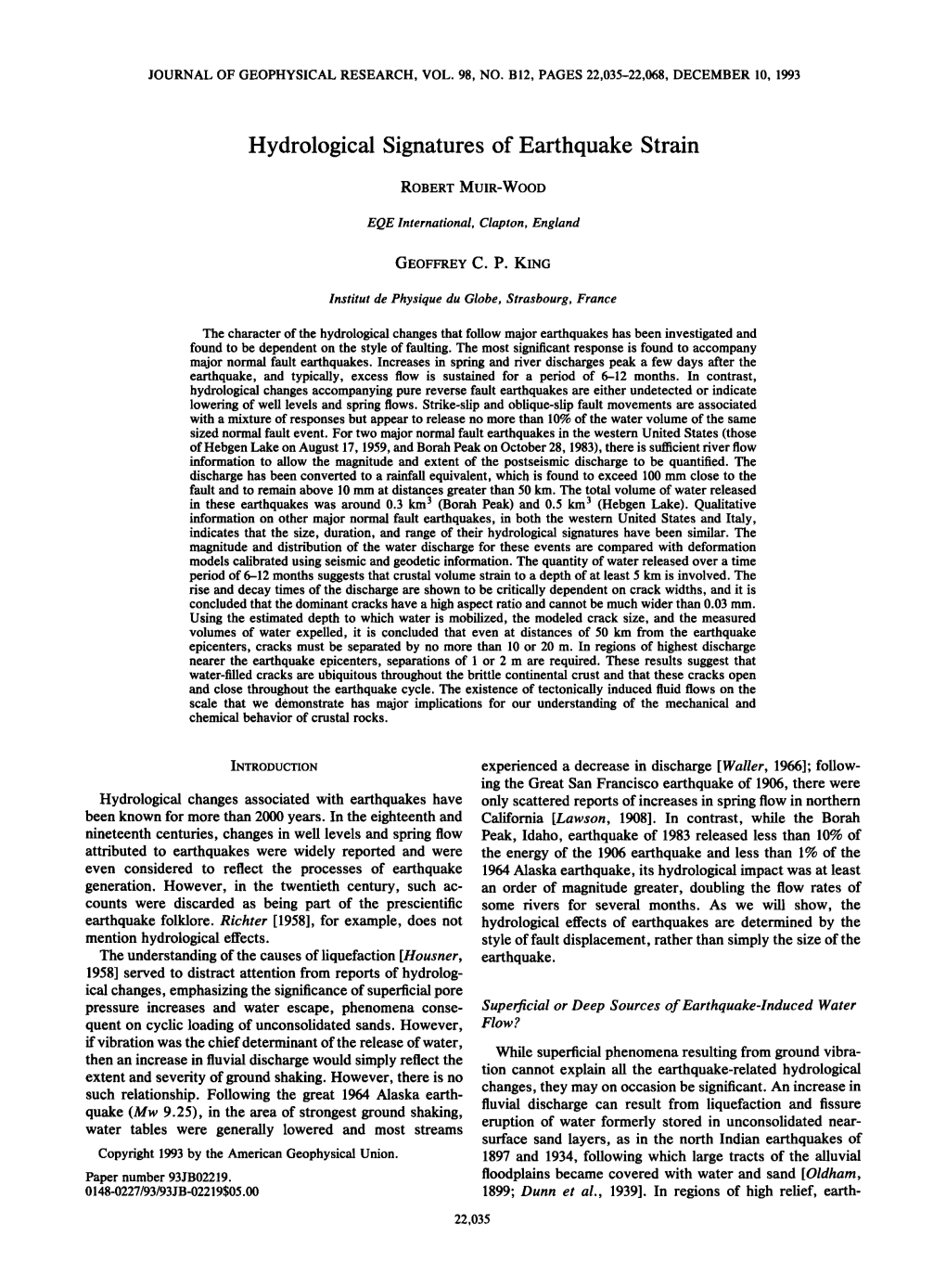 Hydrological Signatures of Earthquake Strain