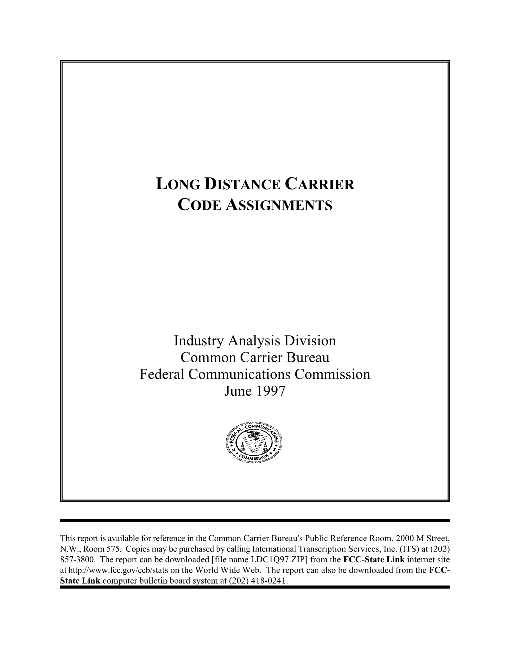 Long Distance Carrier Code Assignments