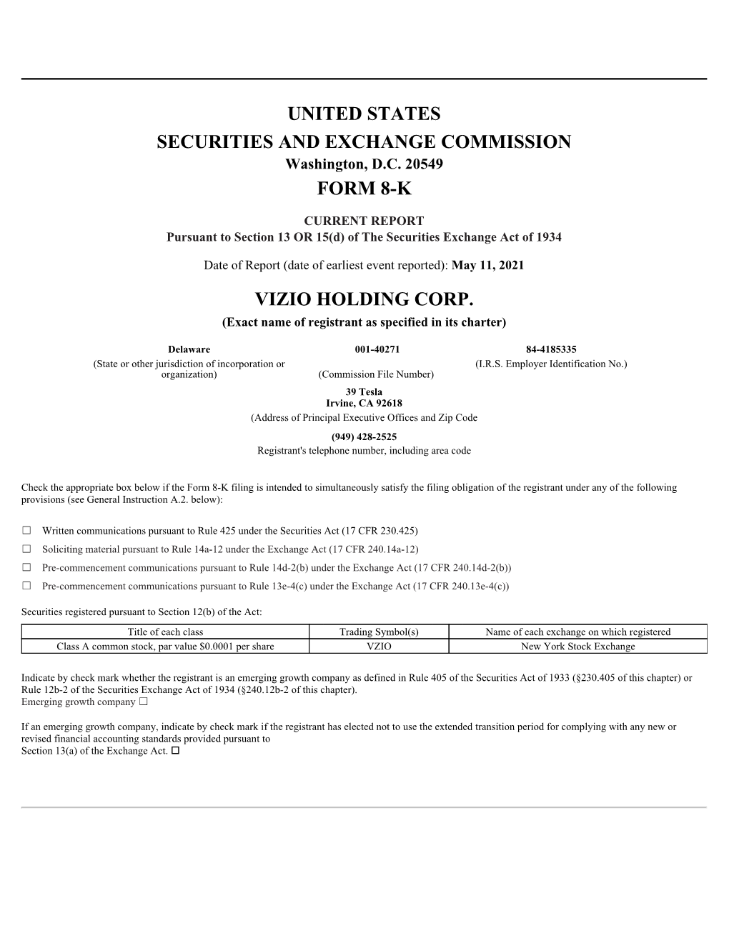 United States Securities and Exchange Commission Form