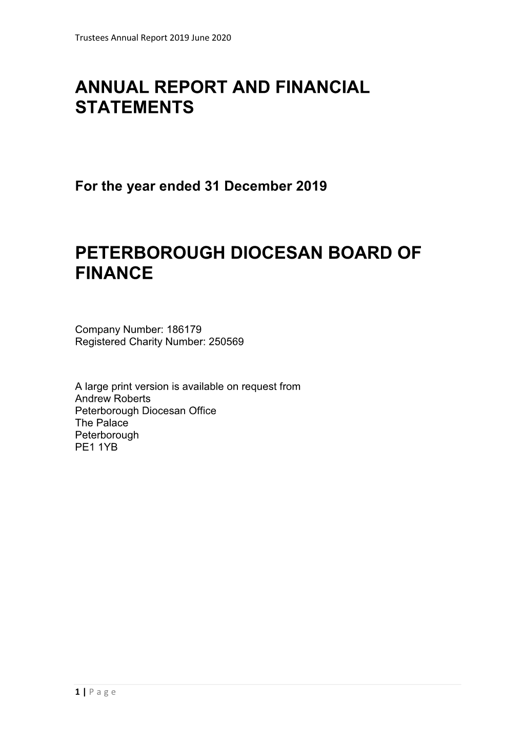 Annual Report and Financial Statements Peterborough Diocesan Board of Finance