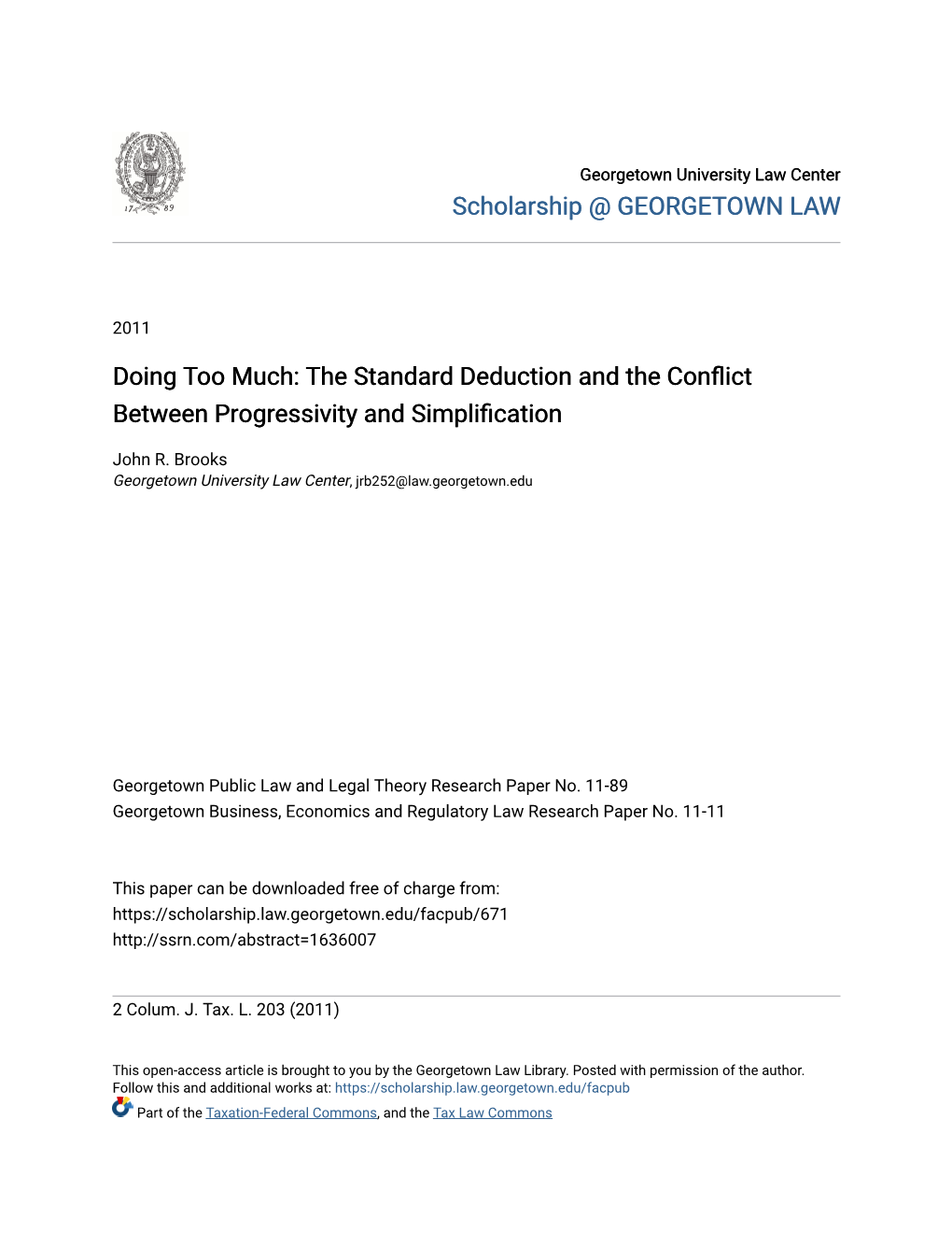 Doing Too Much: the Standard Deduction and the Conflict Between Progressivity and Simplification