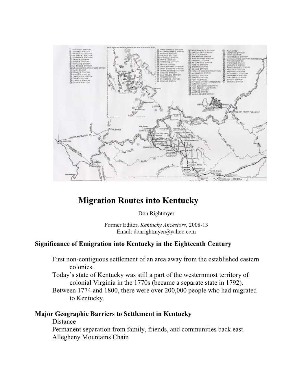 Migration Routes Into Kentucky