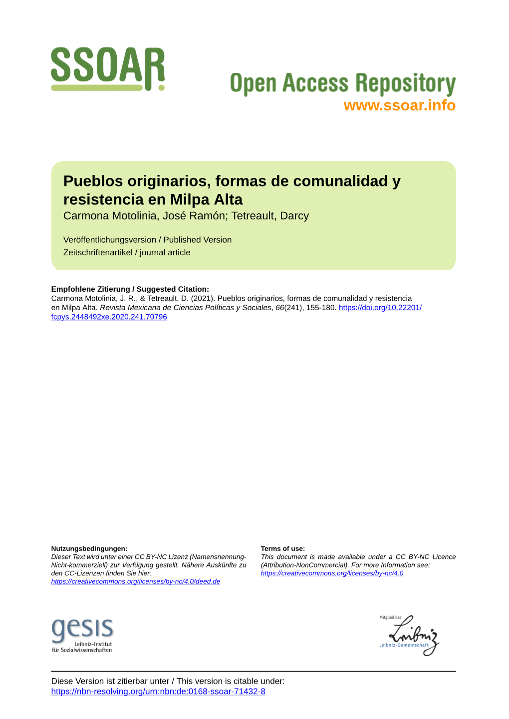 Pueblos Originarios, Formas De Comunalidad Y Resistencia En Milpa Alta Carmona Motolinia, José Ramón; Tetreault, Darcy